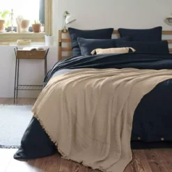 Plaid garza di cotone (180 x 220 cm) Gaïa Beige pampa
