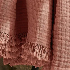 Plaid garza di cotone (180 x 220 cm) Gaïa Rosa pesca