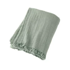 Plaid in garza di cotone (130 x 160 cm) Gaïa Verde eucalipto