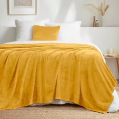 Plaid morbido flanella (180 x 230 cm) Didou Giallo senape