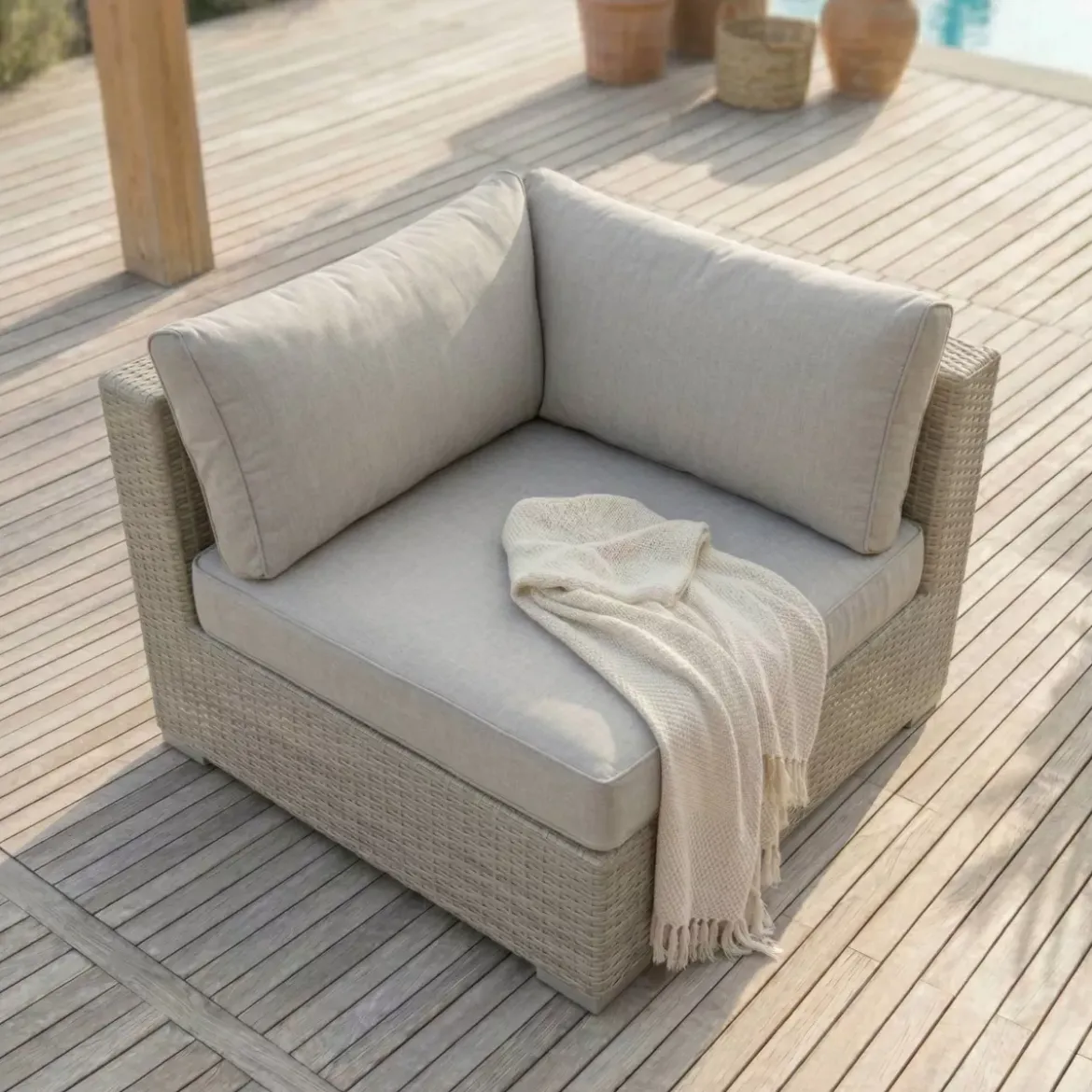 Poltrona da giardino angolare in resina intrecciata Palma Grigio e tortora
