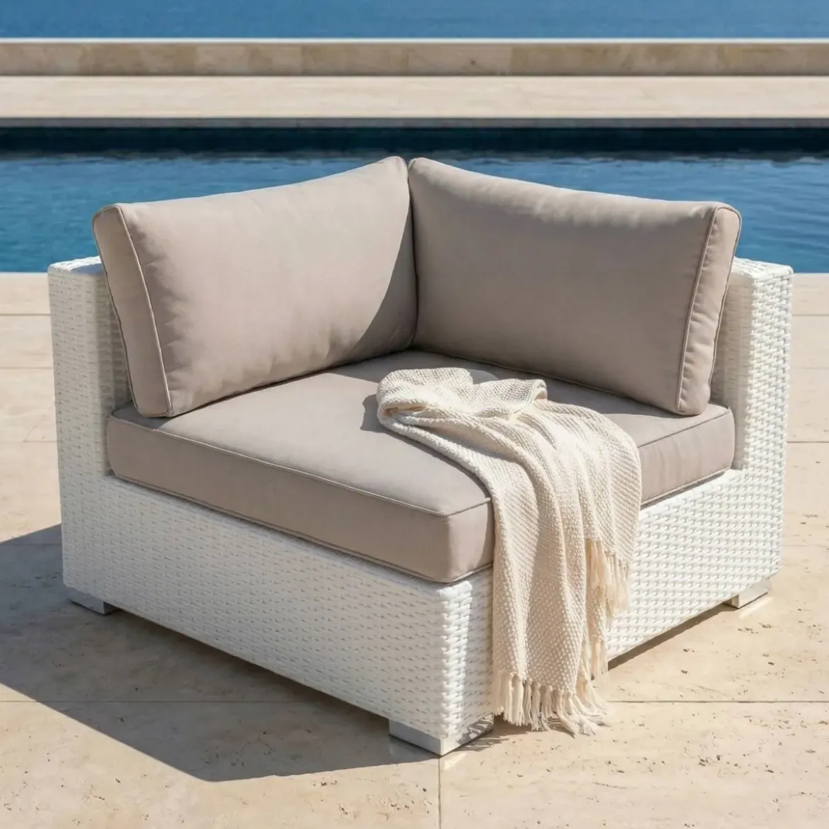 Poltrona da giardino angolare in resina intrecciata Palma Bianco e tortora