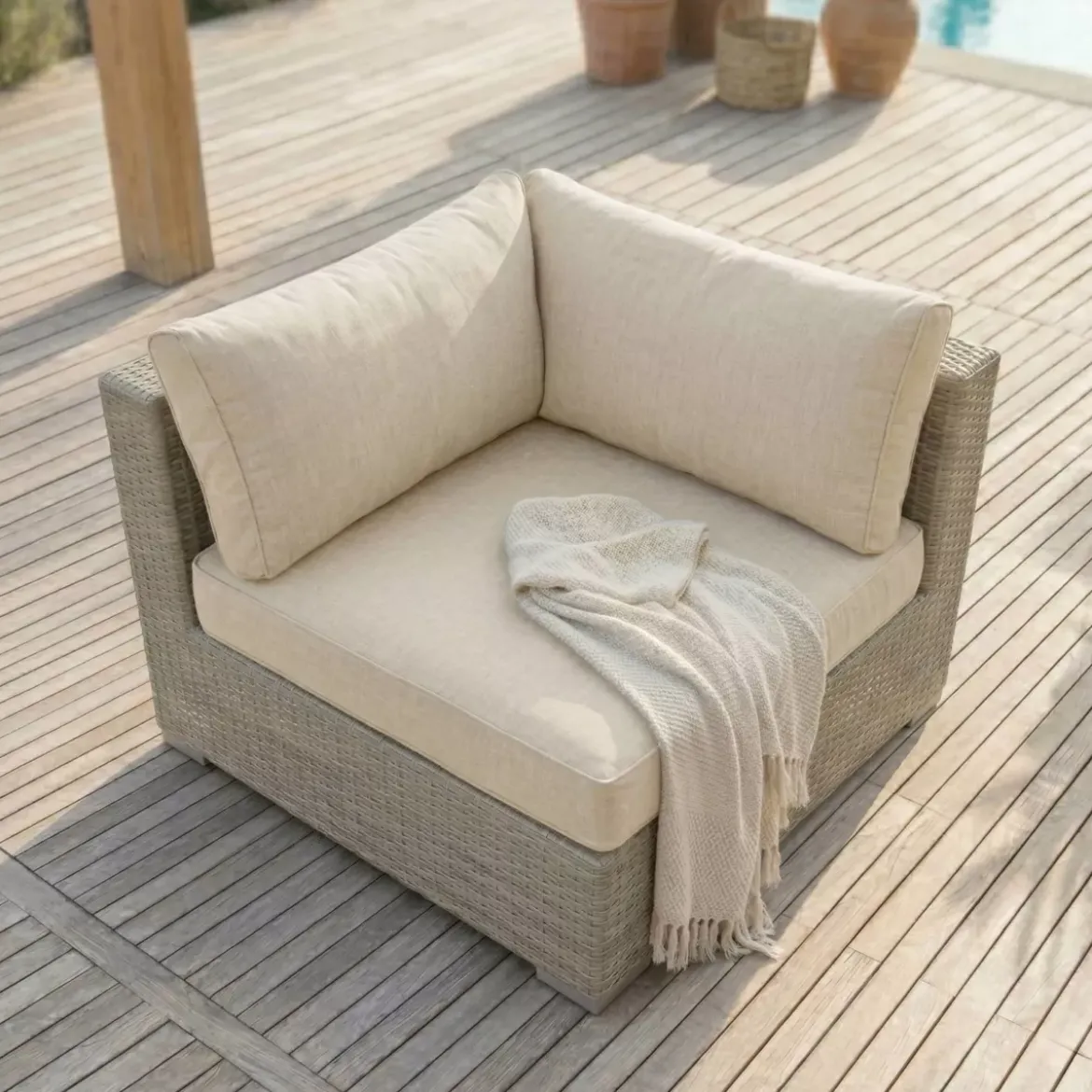Poltrona da giardino angolare in resina intrecciata Palma Grigio e beige
