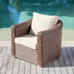 Poltrona da giardino in resina intrecciata Calvi Seppia e beige