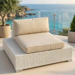 Poltrona da giardino in resina intrecciata Palma Bianco e beige