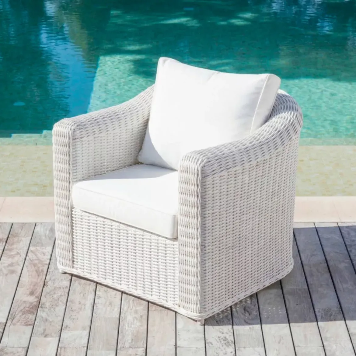 Poltrona da giardino in resina intrecciata Calvi Bianco