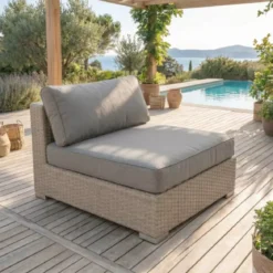 Poltrona da giardino senza braccioli in resina intrecciata Palma Grigio e antracite