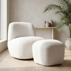 Poltrona girevole in bouclé (seduta 45 cm) Nyxor Ecru