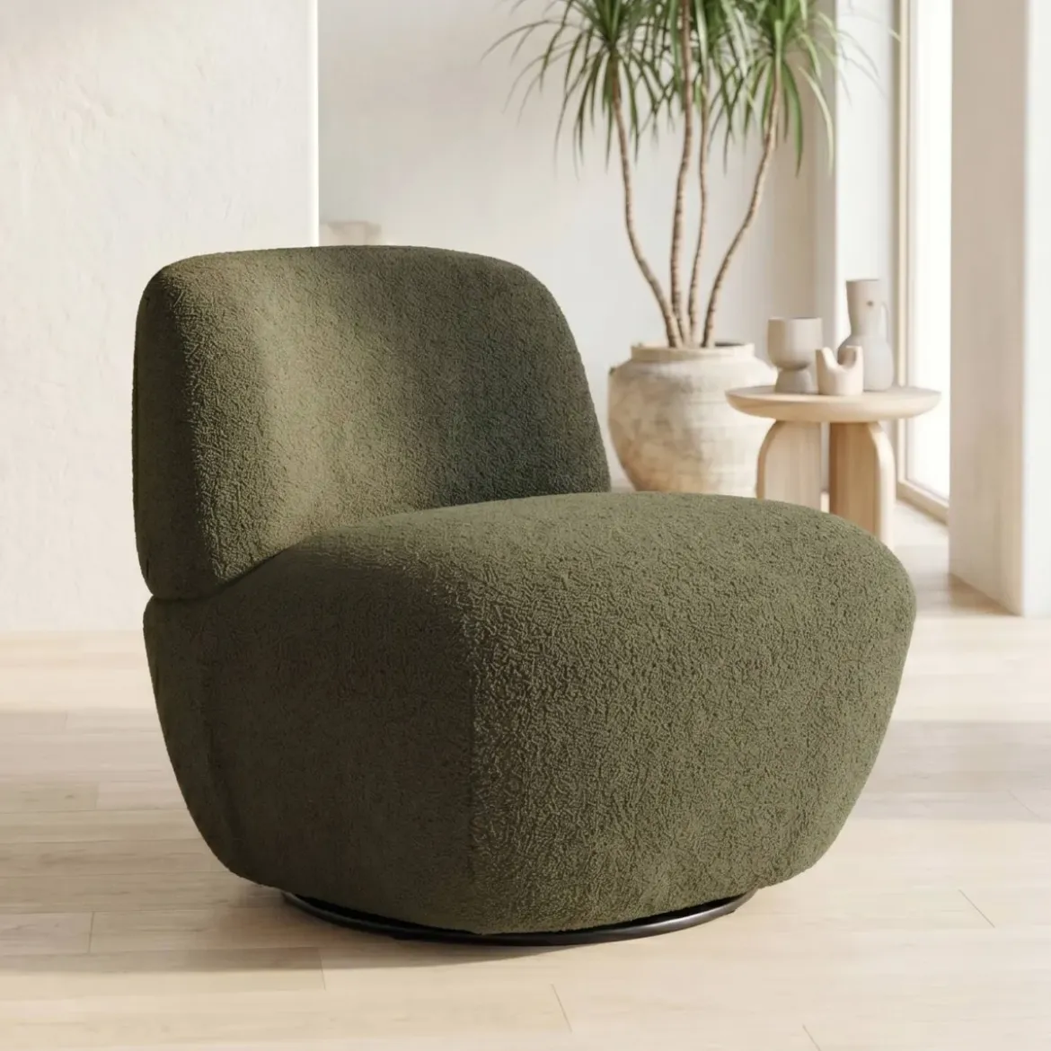 Poltrona girevole in bouclé (seduta 45 cm) Nyxor Verde scuro