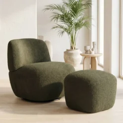 Poltrona girevole in bouclé (seduta 45 cm) Nyxor Verde scuro