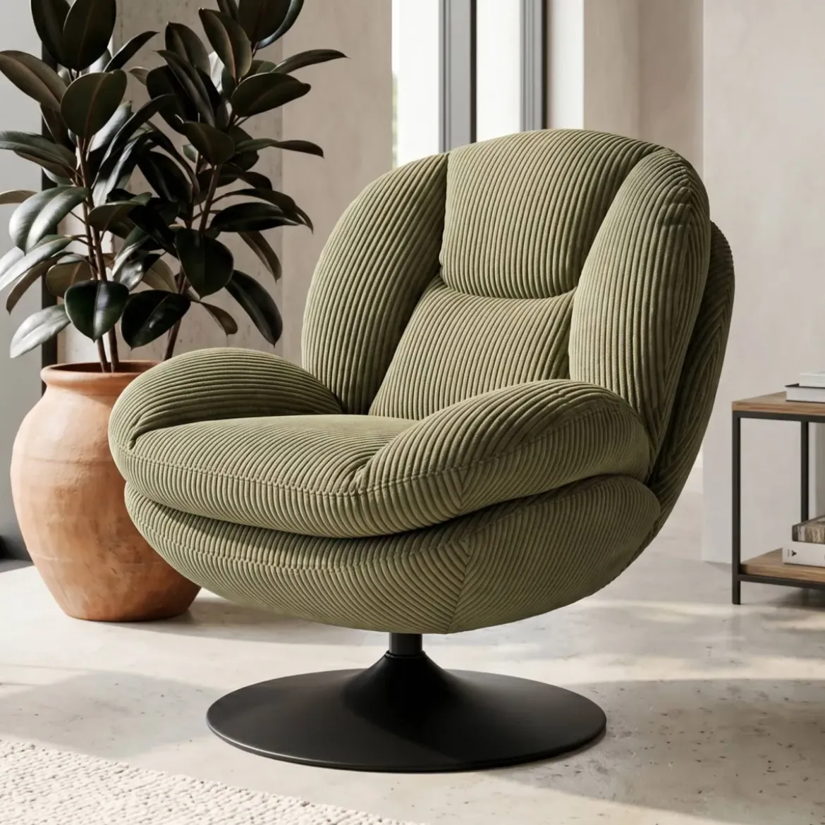 Poltrona girevole in velluto a coste (seduta 46 cm) Lomy Verde