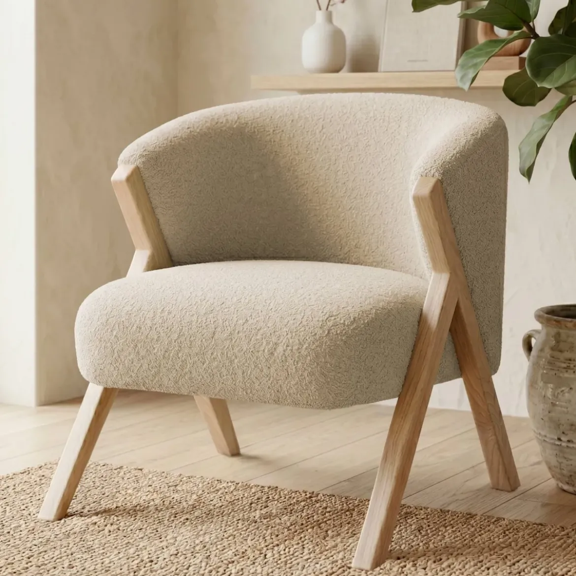 Poltrona in bouclé (H70 cm) Andy Beige sabbia