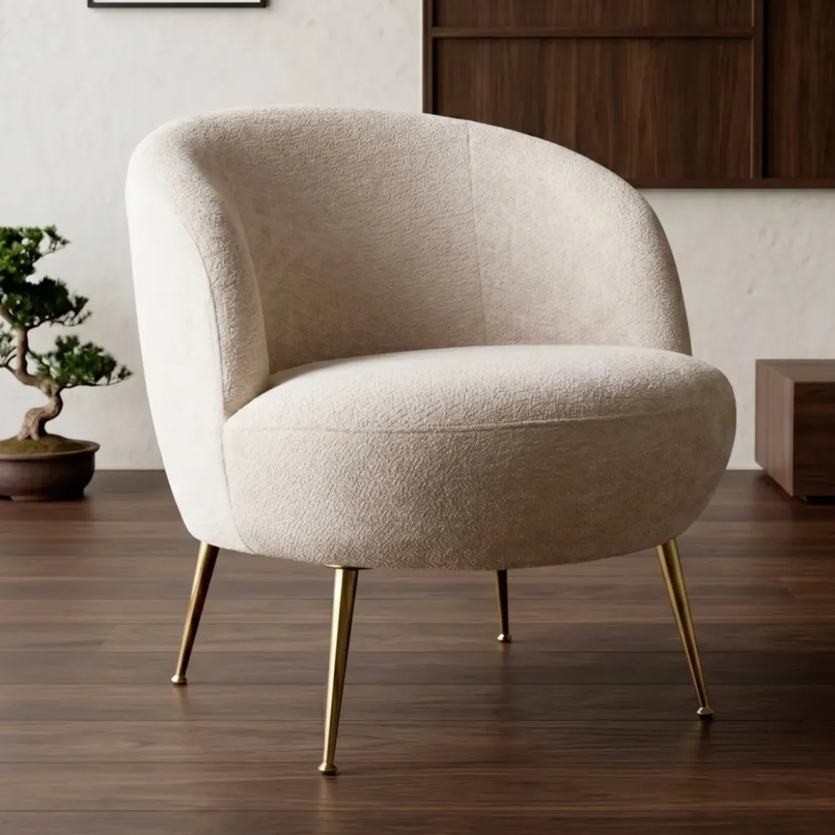 Poltrona in bouclé (H70 cm) Kara Beige sabbia