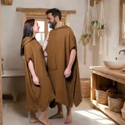 Poncho adulto in garza di cotone L/XL Gaïa Camel