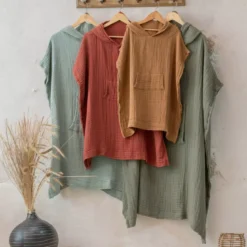 Poncho adulto in garza di cotone L/XL Gaïa Verde eucalipto