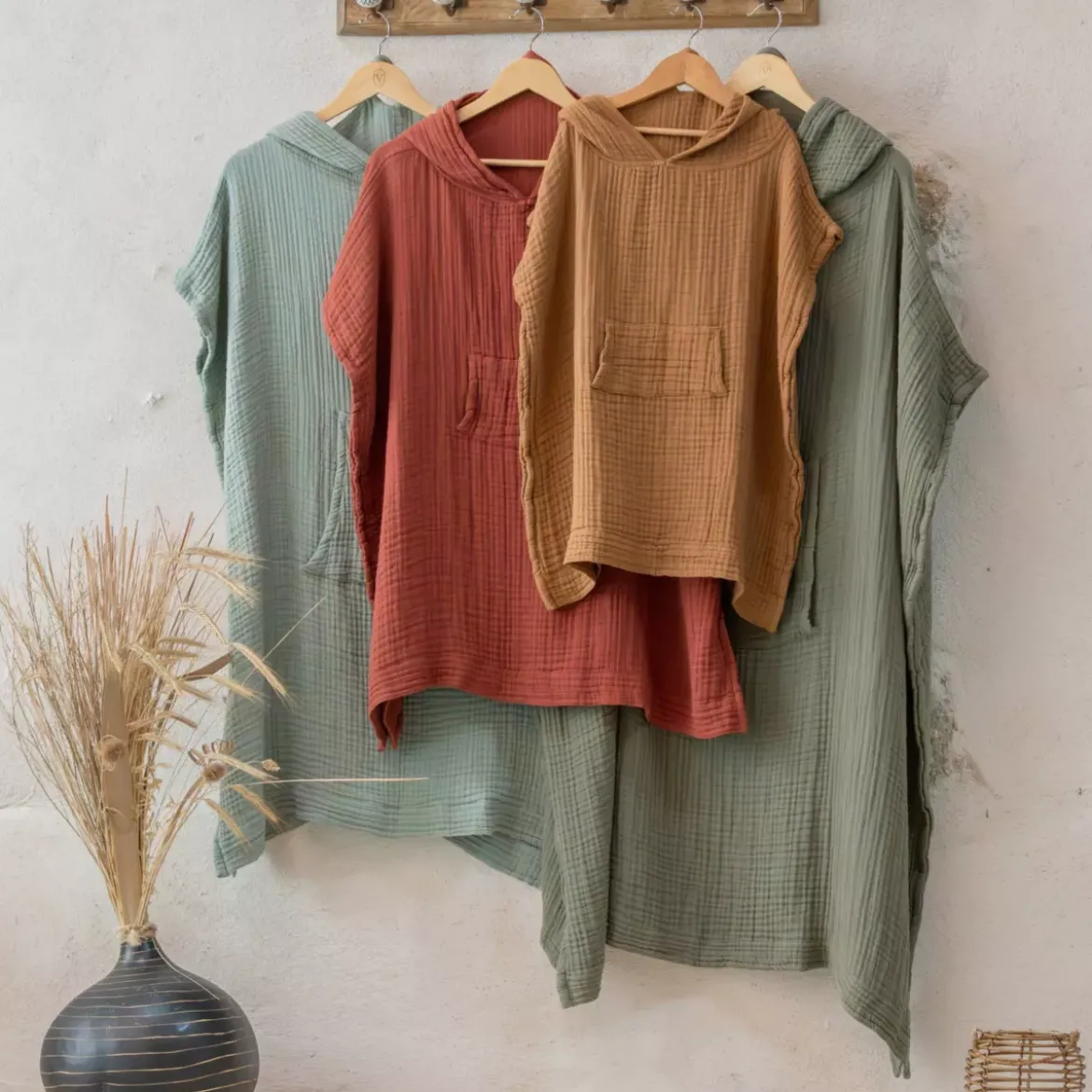 Poncho adulto in garza di cotone S/M Gaïa Beige