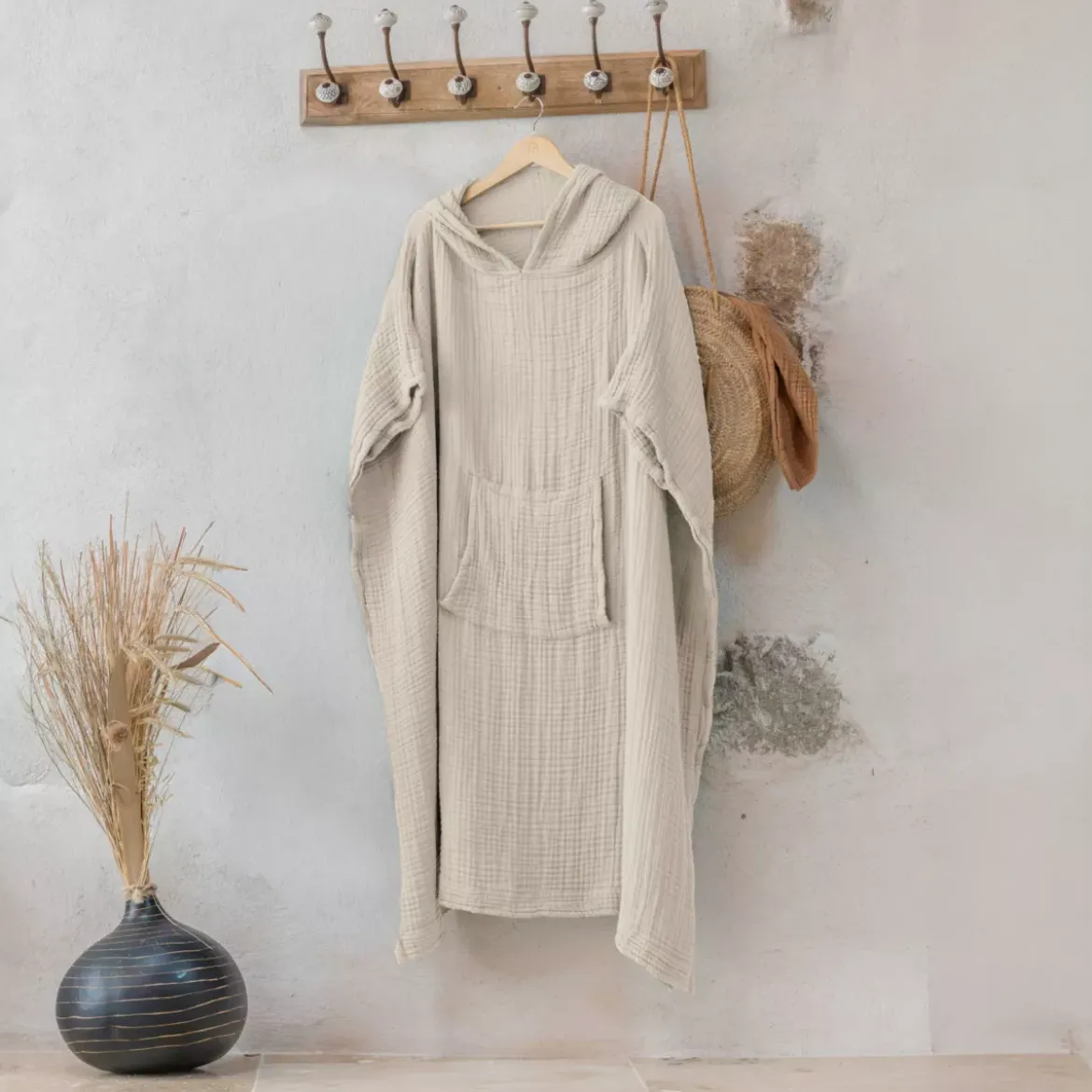 Poncho adulto in garza di cotone S/M Gaïa Beige