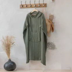 Poncho adulto in garza di cotone S/M Gaïa Verde rosmarino