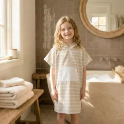 Poncho da bagno per bambini in cotone e spugna 6/10 anni Beige Nebbia