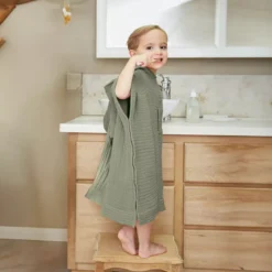 Poncho da bagno per bambini in garza di cotone 6/10 anni Gaïa Verde rosmarino