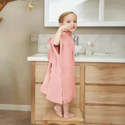 Poncho da bagno per bambini in garza di cotone 2/5 anni Gaïa Rosa pesca