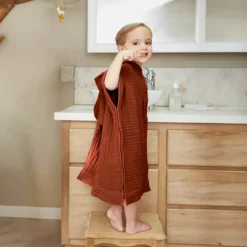 Poncho da bagno per bambini in garza di cotone 6/10 anni Gaia Terracotta