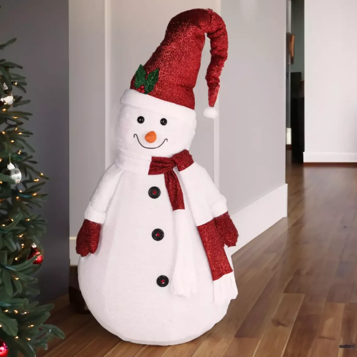 Pupazzo di neve pieghevole luminoso a pile (H140 cm) rosso