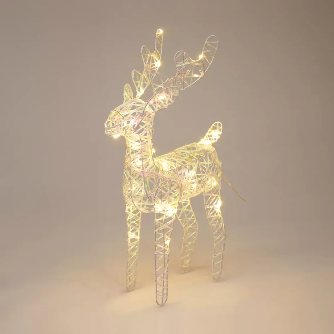 Renna di Natale luminosa con pile (H37 cm) Gulliver Iridescente e bianco caldo