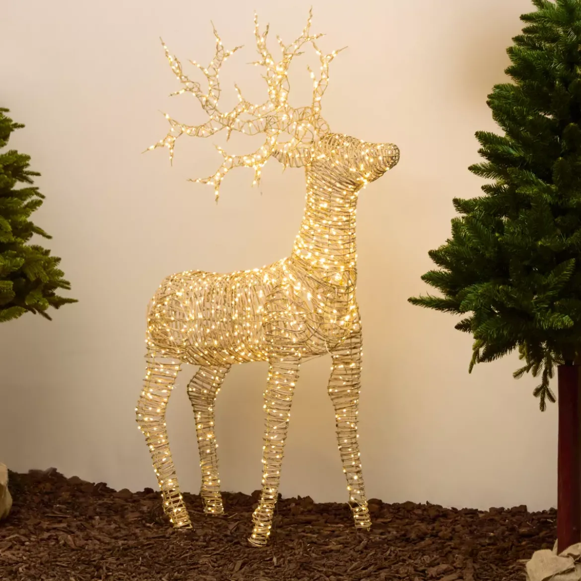 Renna luminosa 1320 Micro LED (H180cm) Resina intrecciata Bianco caldo
