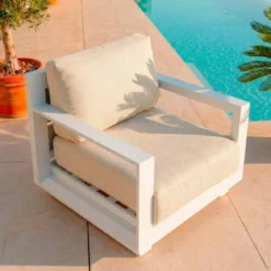 Salotto da giardino alluminio 7 posti 5 pezzi Elba Bianco e beige