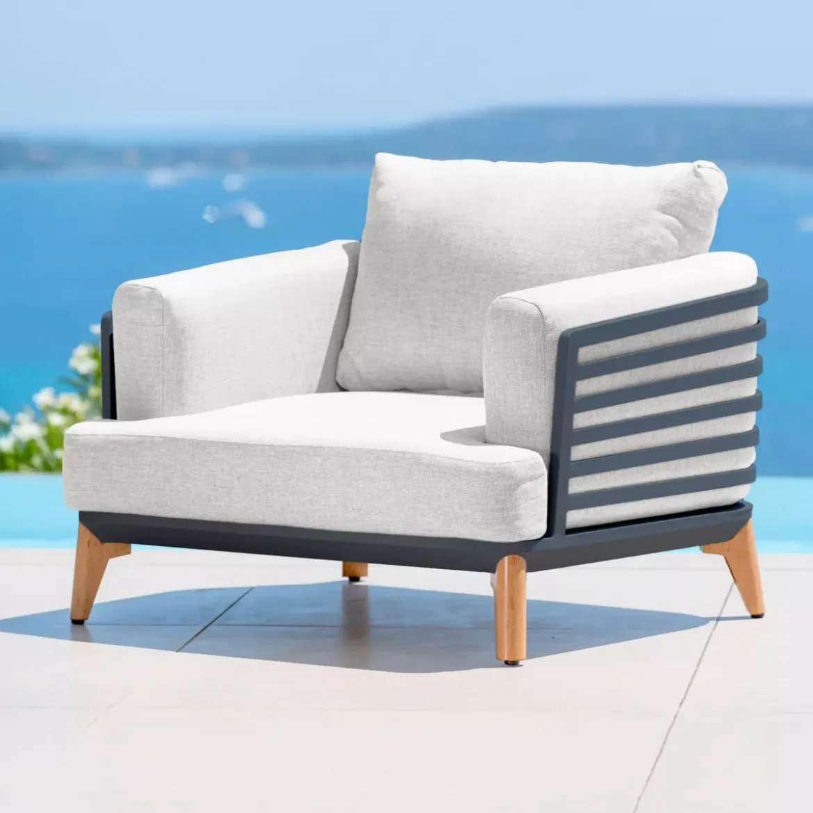 Salotto da giardino alluminio 7 posti 6 pezzi Monte Carlo Grigio antracite e grigio chiaro