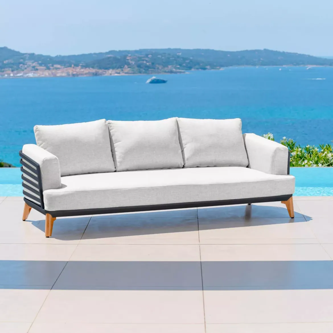 Salotto da giardino alluminio 7 posti 6 pezzi Monte Carlo Grigio antracite e grigio chiaro