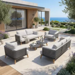 Salotto da giardino alluminio 7 posti 6 pezzi Monte Carlo Grigio antracite e grigio chiaro