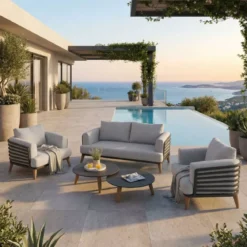 Salotto da giardino alluminio 4 posti 5 pezzi Monte Carlo Grigio antracite e grigio chiaro