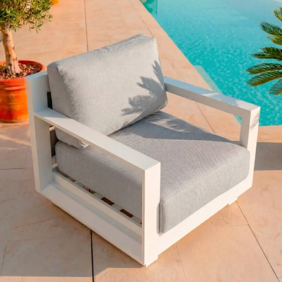 Salotto da giardino alluminio 7 posti 5 pezzi Elba Bianco e grigio chiaro