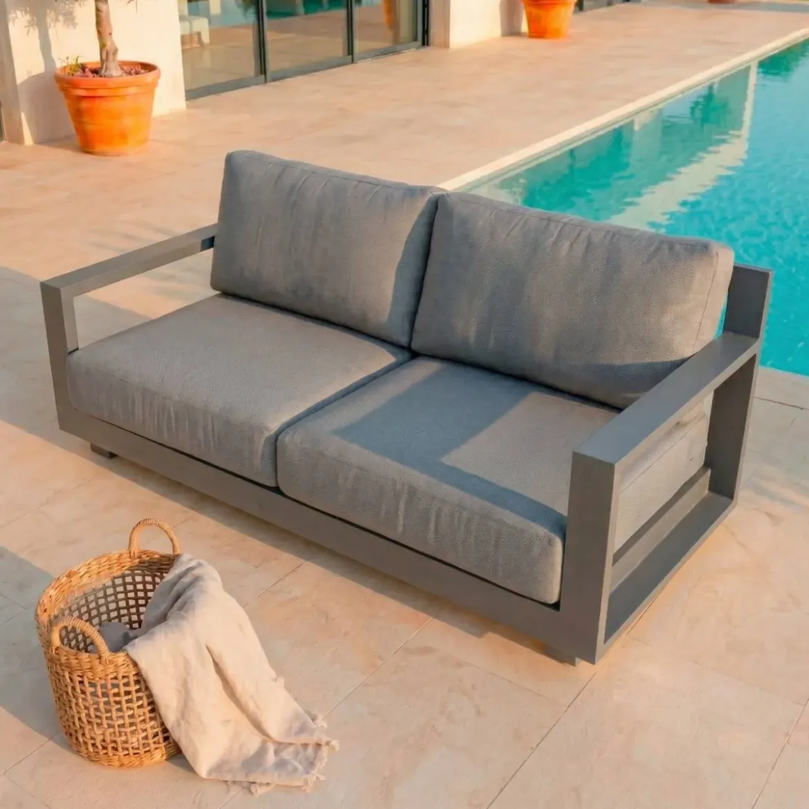 Salotto da giardino alluminio 7 posti 5 pezzi Elba Grigio antracite