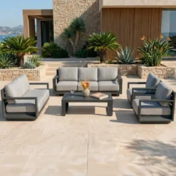 Salotto da giardino alluminio 7 posti 5 pezzi Elba Grigio antracite e grigio chiaro