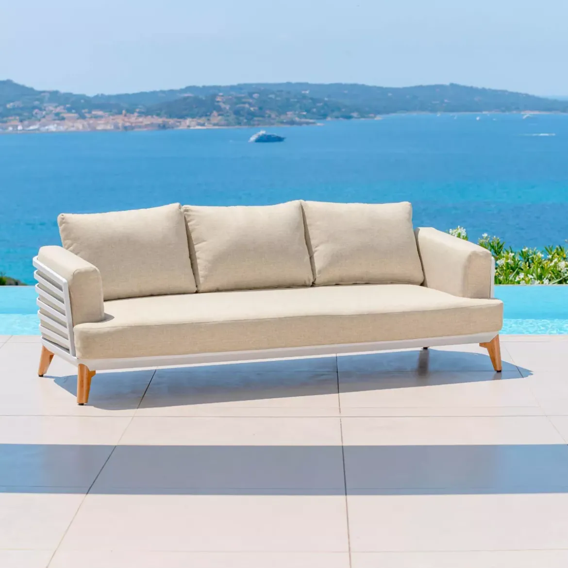 Salotto da giardino alluminio 7 posti 6 pezzi Monte Carlo Bianco e beige
