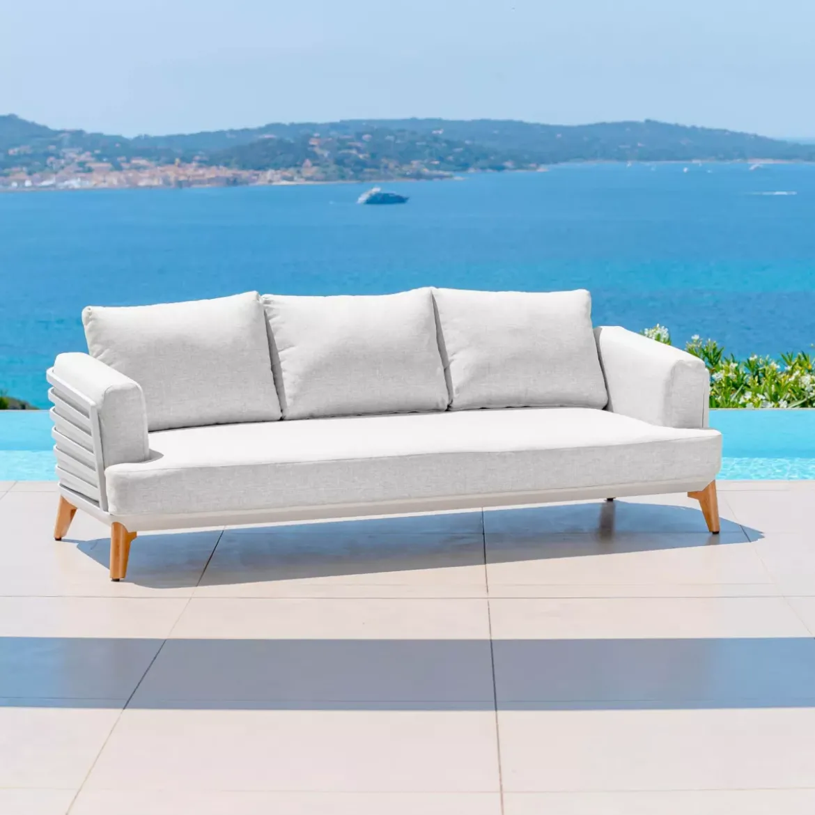 Salotto da giardino alluminio 8 posti 6 pezzi Monte Carlo Bianco e grigio chiaro