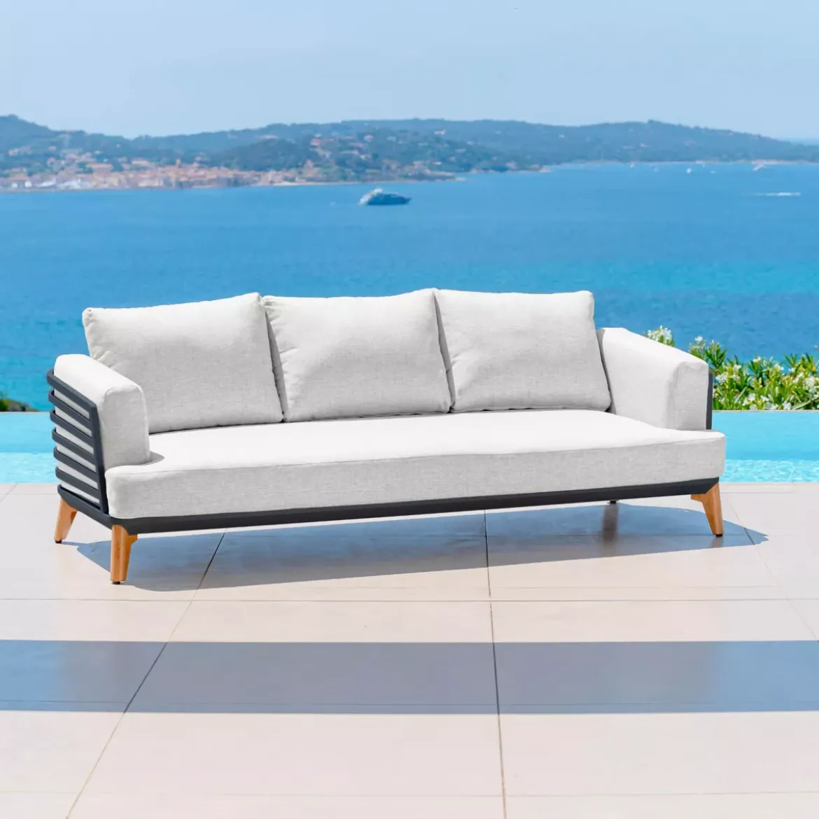 Salotto da giardino alluminio 8 posti 6 pezzi Monte Carlo Grigio antracite e grigio chiaro