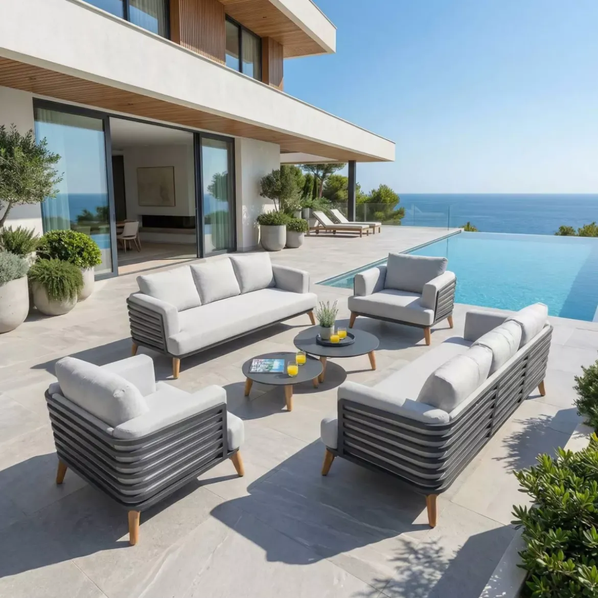 Salotto da giardino alluminio 8 posti 6 pezzi Monte Carlo Grigio antracite e grigio chiaro