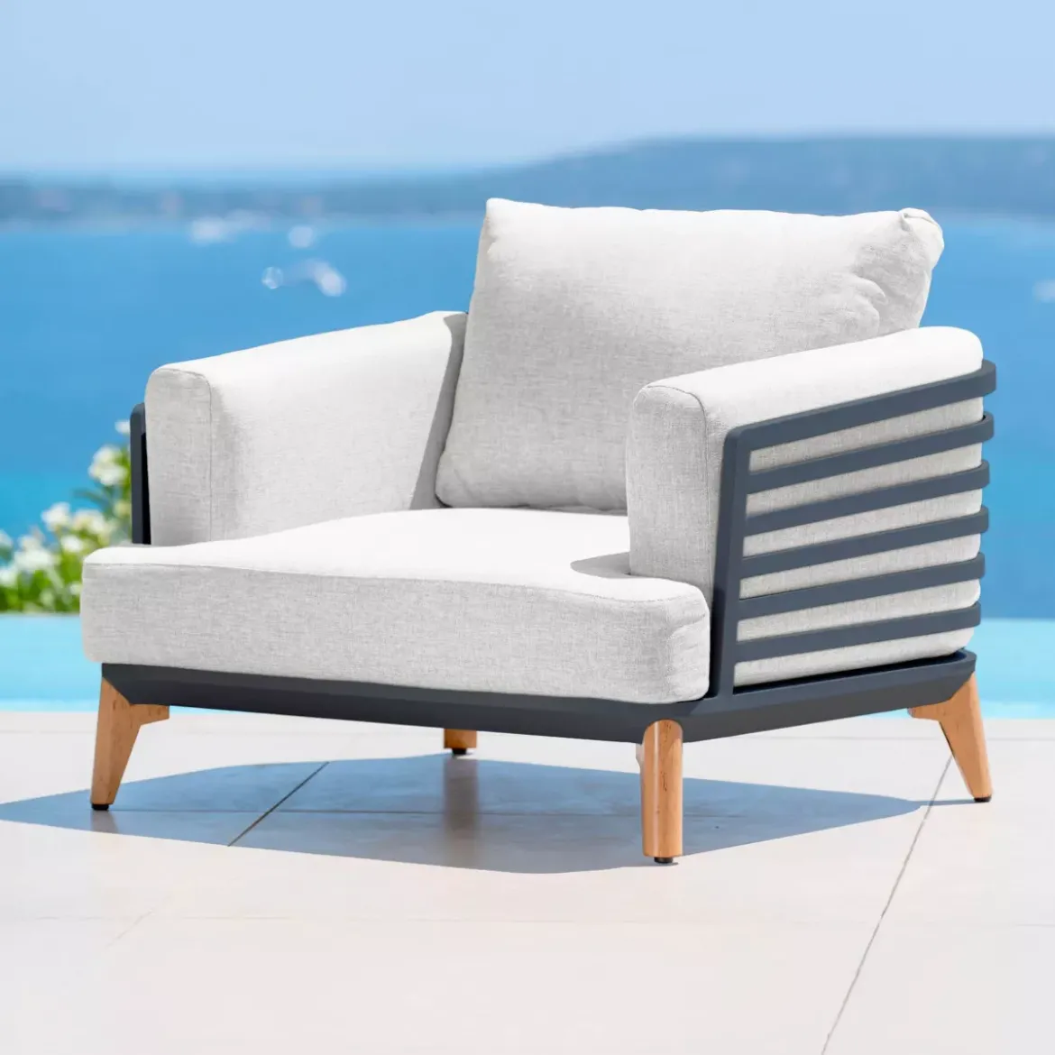 Salotto da giardino alluminio 8 posti 6 pezzi Monte Carlo Grigio antracite e grigio chiaro