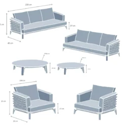 Salotto da giardino alluminio 8 posti 6 pezzi Monte Carlo Grigio antracite e grigio chiaro