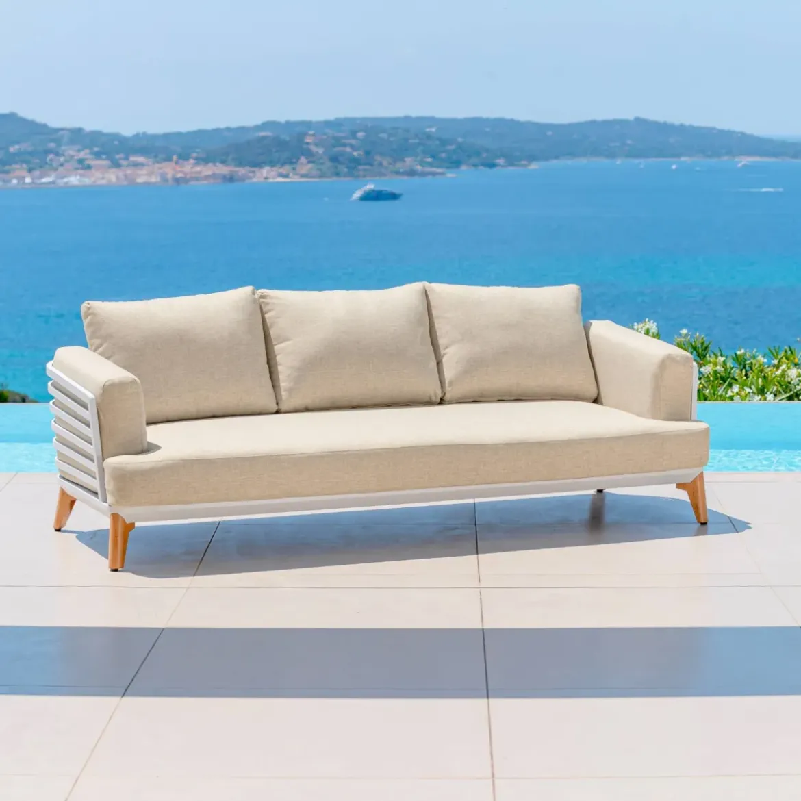 Salotto da giardino alluminio 9 posti 12 pezzi Monte Carlo Bianco e beige