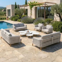 Salotto da giardino alluminio 9 posti 12 pezzi Monte Carlo Bianco e grigio chiaro