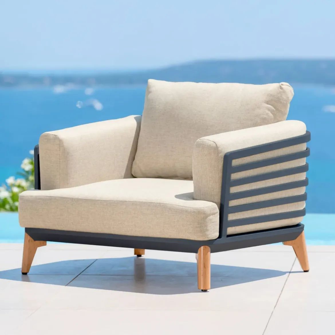 Salotto da giardino alluminio 9 posti 12 pezzi Monte Carlo Grigio antracite e beige