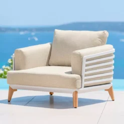 Salotto da giardino alluminio 8 posti 6 pezzi Monte Carlo Bianco e beige