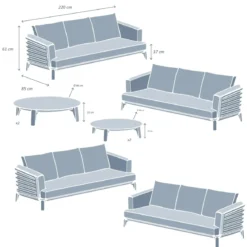 Salotto da giardino alluminio 12 posti 8 pezzi Monte Carlo Grigio chiaro e beige