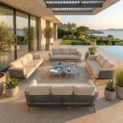 Salotto da giardino alluminio 12 posti 8 pezzi Monte Carlo Grigio chiaro e beige