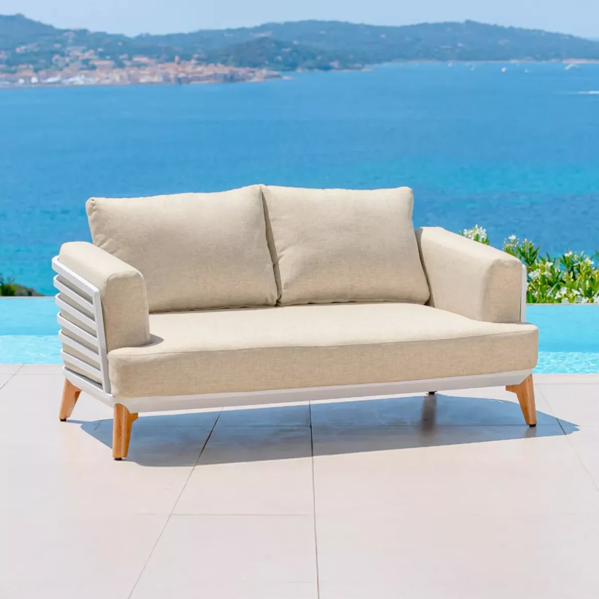 Salotto da giardino alluminio 4 posti 5 pezzi Monte Carlo Bianco e beige